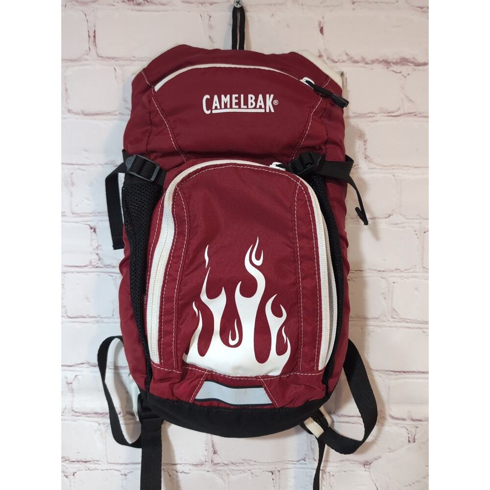 Camelback Mini Mule Hydration Backpack Red White Flames Hiking NO BLADDER